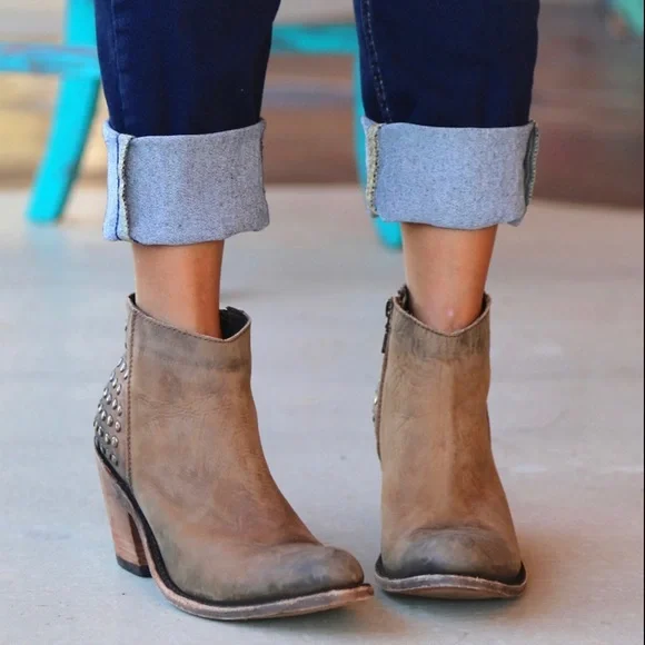 Liberty Black Leather Studded Biker Ankle Boots - Picture 2 of 13